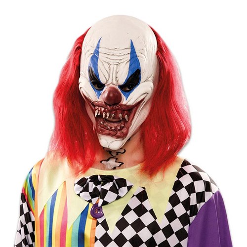 Masker duivelse clown met lang haar - Willaert, verkleedkledij, fantasiekledij, halloween, happy halloween, creepy, 31 oktober, voodoo, spook, zombie, duivel, bloed